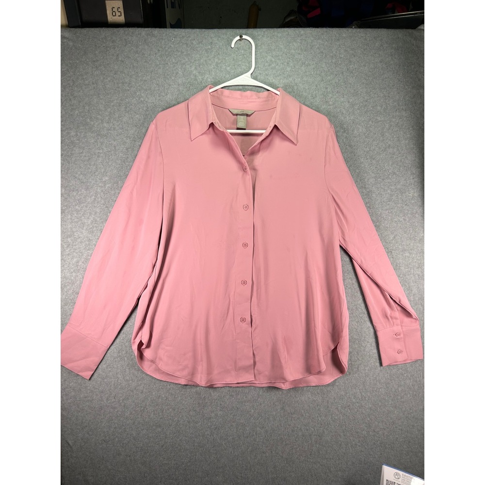 Stain* H&M Womens collar Pink Long Sleeve Button Down Blouse Shirt Size M